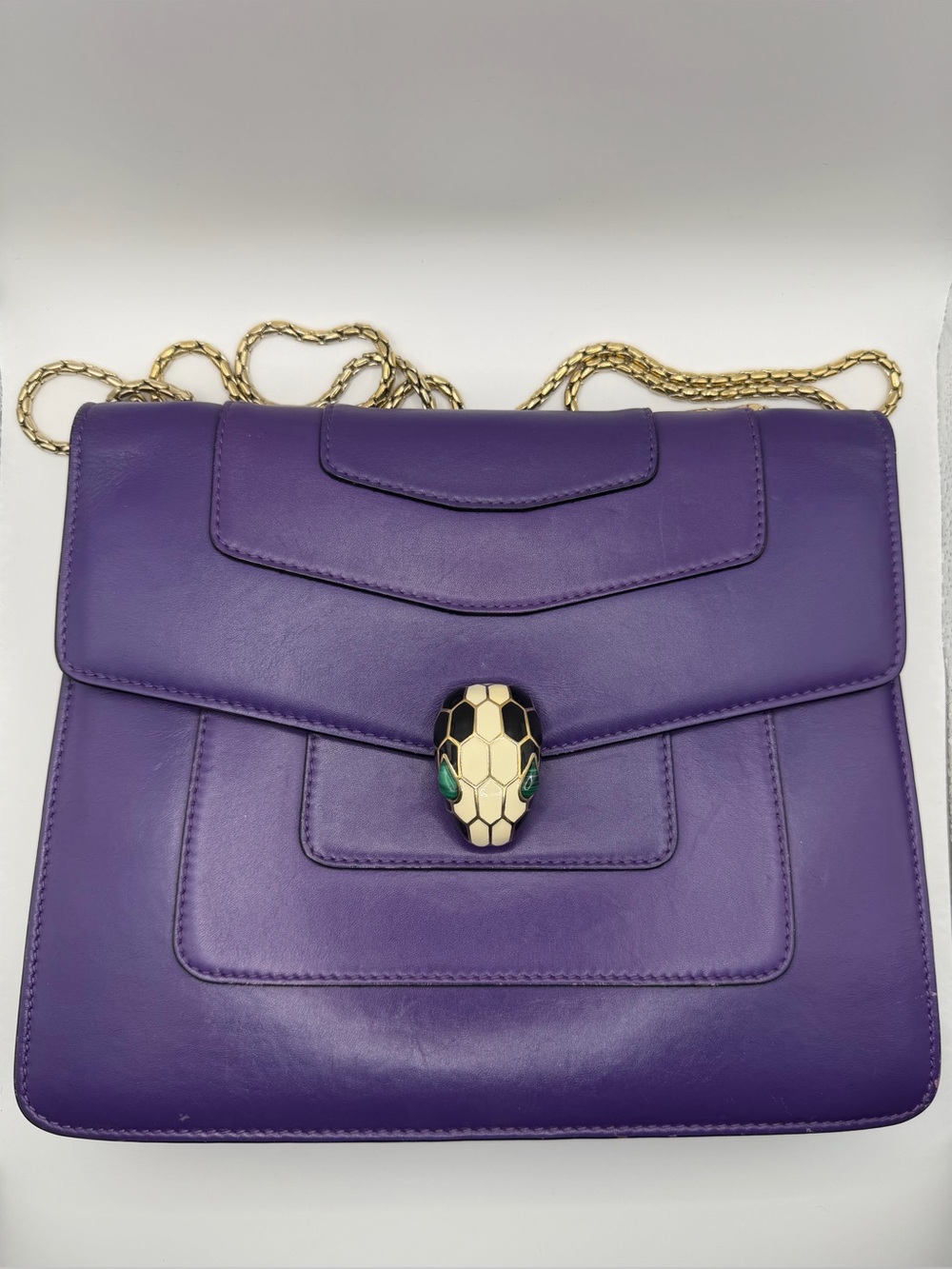 Bvlgari Purple Calfskin Serpenti Forever Crossbody Bag with Gold Chain & Mirror - Picture 1 of 16